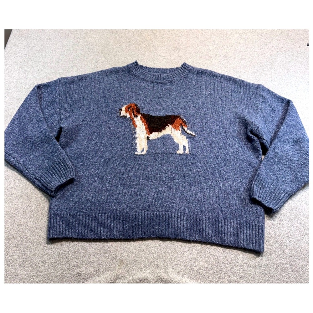 Bailey Rose Womens XS Dog Sweater Blue Hound Intarsia Wool Blend Oversized Cozy
